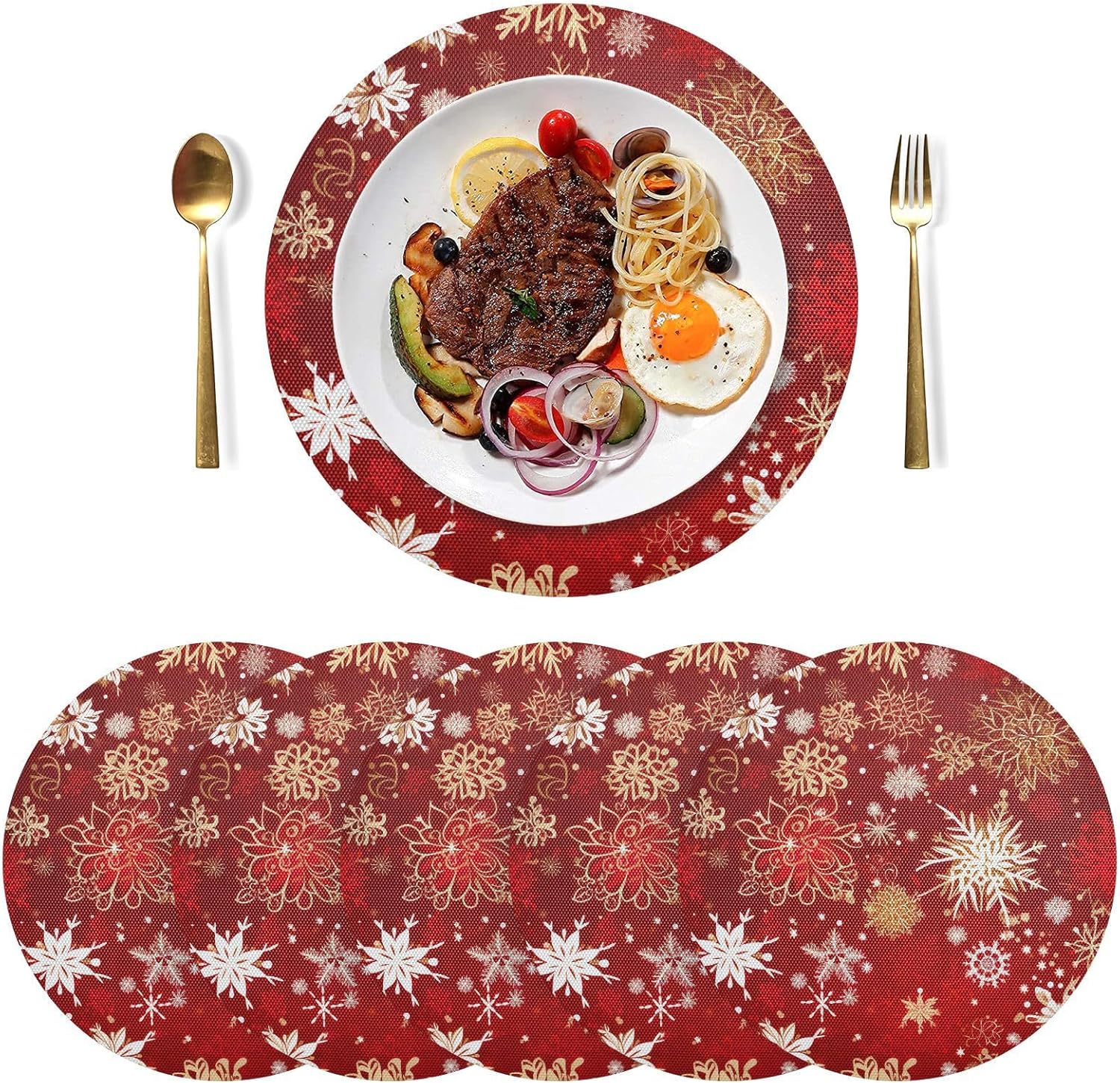 Christmas Snowflake Winter Placemats Set of 6 Washable