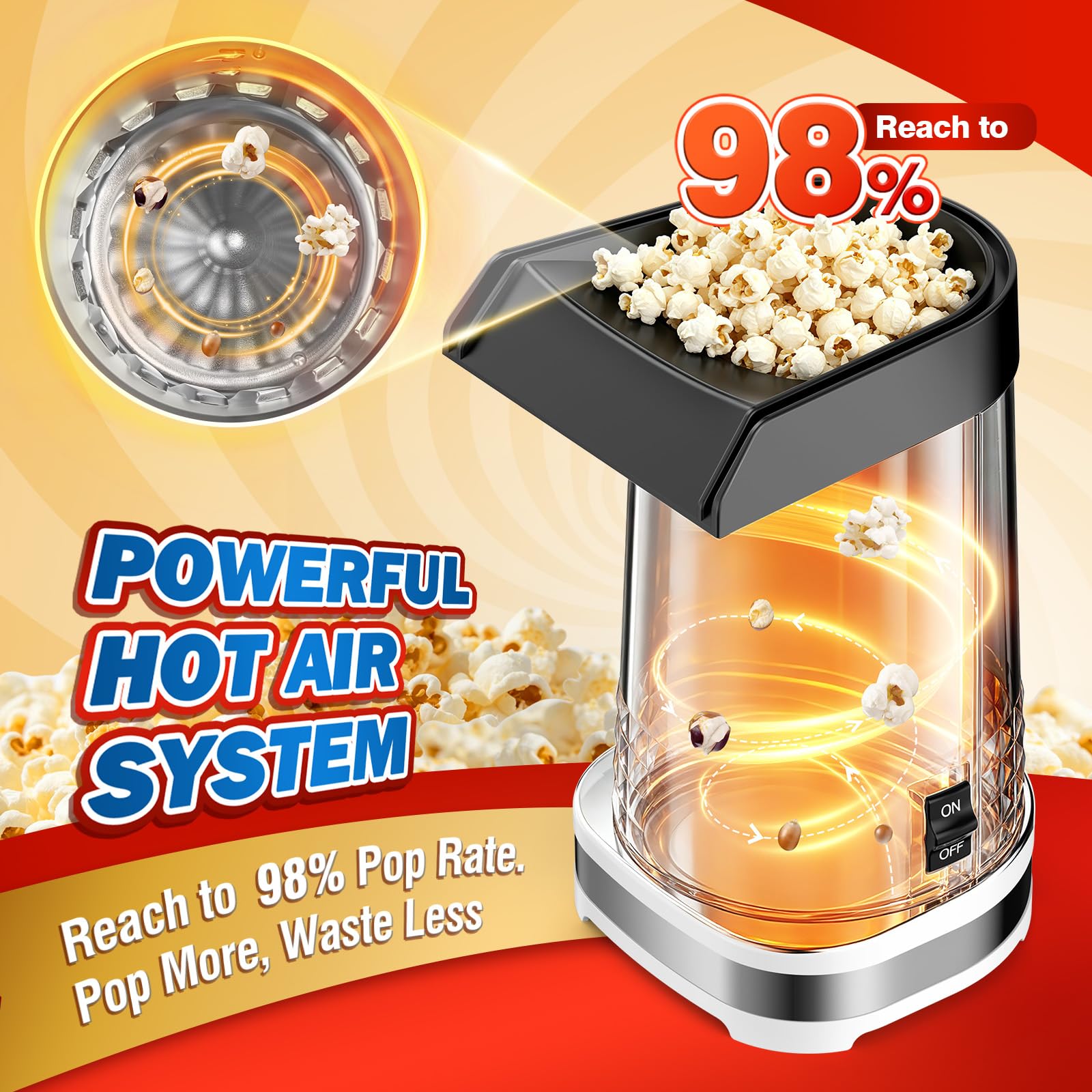 Popcorn ad aria calda da 4,5 litri, macchina per popcorn sana senza olio, con vassoio per la fusione del burro, misurino e interruttore one-touch, macchina per popcorn certificata ETL per casa, serata