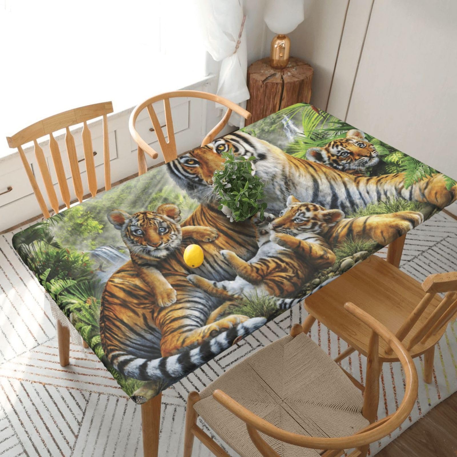 BNVSADC Jungle Tigers Cub Printed 5FT Tablecloth Polyester Kitchen Water Resistant Table Cloth Dining Table Decoration Table Covers, 152x76 CM