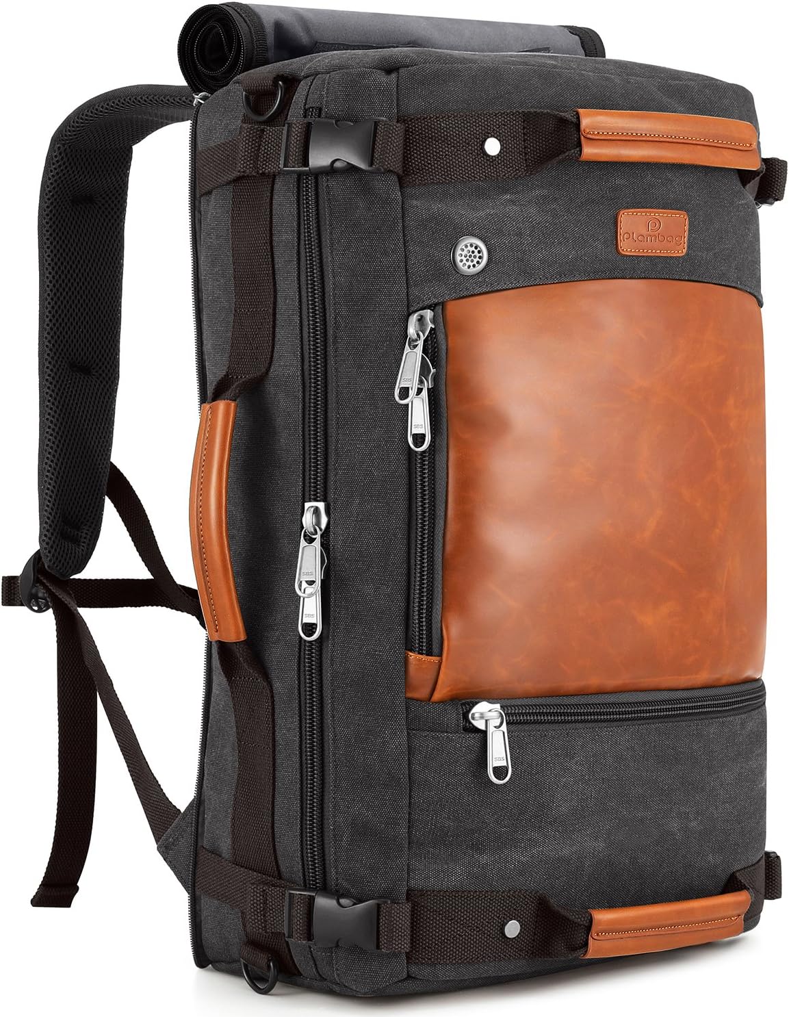Plambag Canvas Travel Duffel Backpack Retro Laptop Messenger Bag Handbag (Dark Gray)