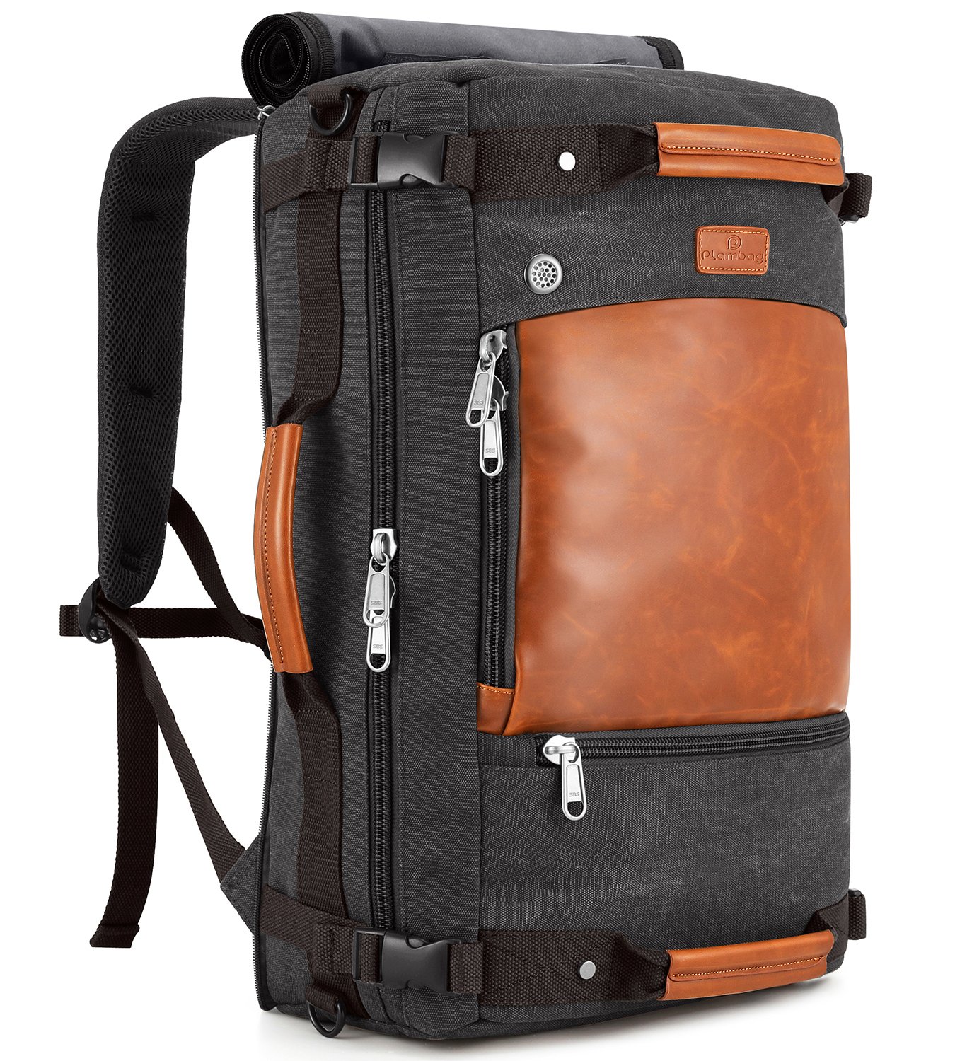 Plambag Canvas Travel Duffel Backpack Retro Laptop Messenger Bag Handbag (Dark Gray)