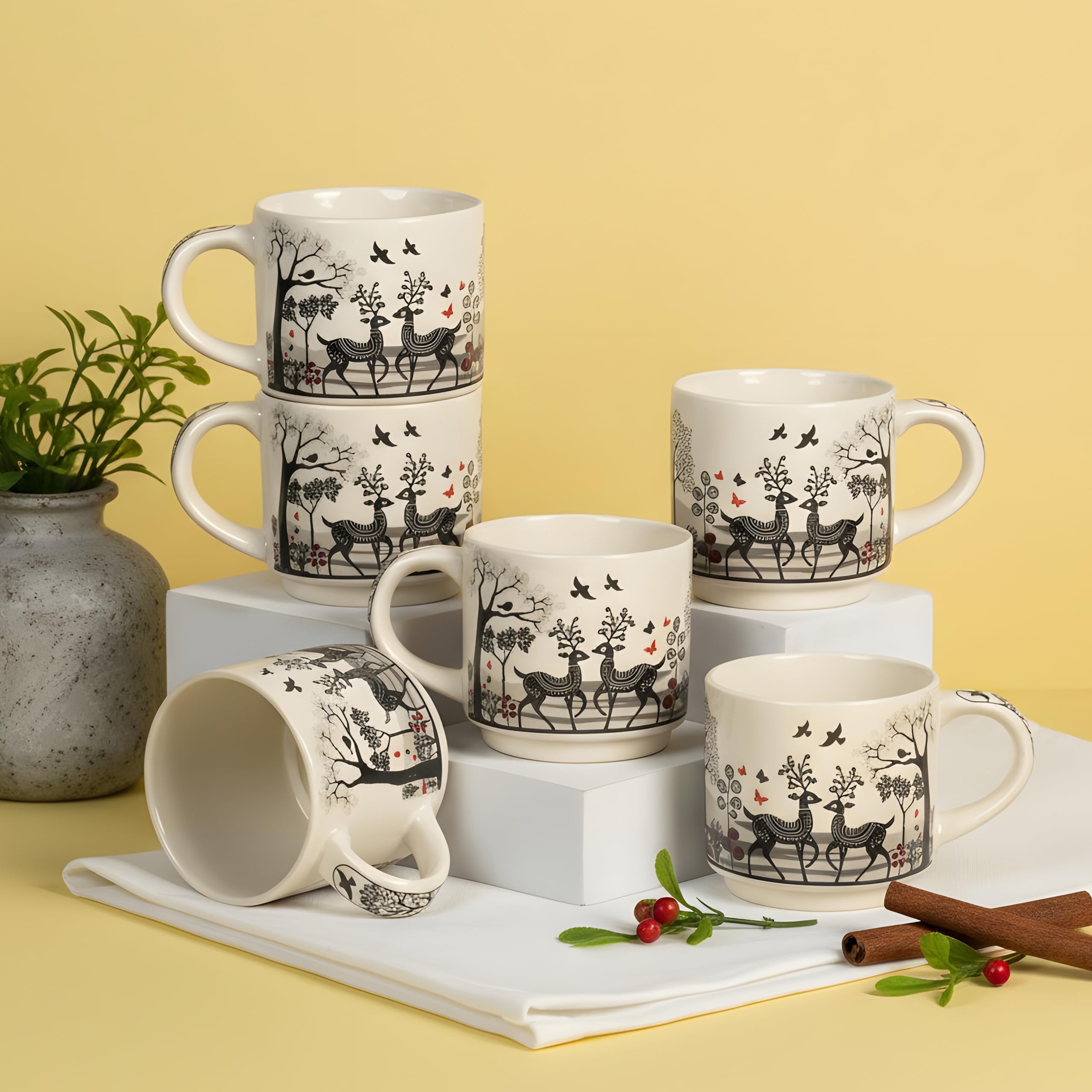 Blue Stag Ceramic Tea Cups - Set of 6 -8
