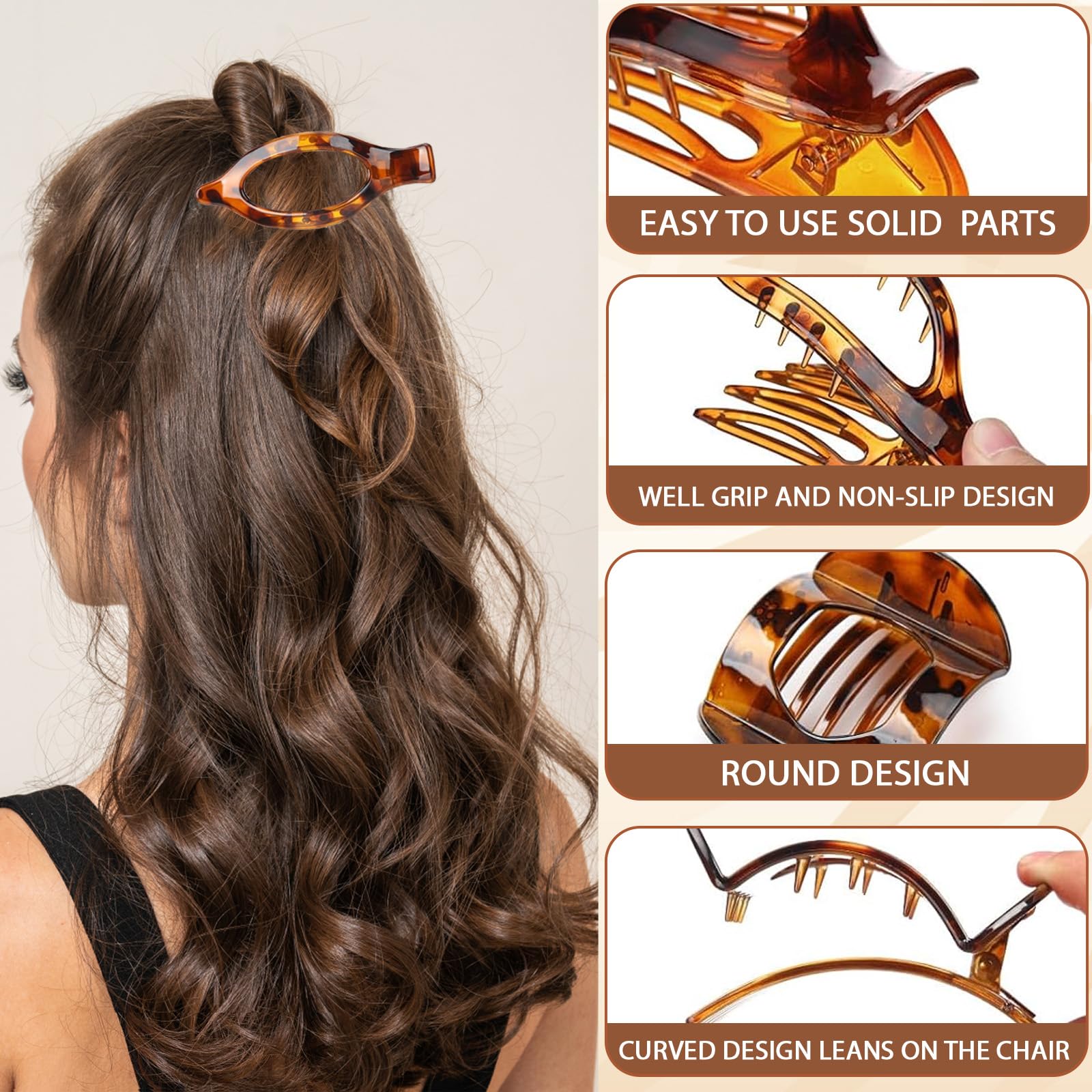 Flat Hair Claw Clips,Hair Clips Women,8 Pcs Flat Claw Clip Girls Hair Accessories,Flat Hair Clips for Thick Thin Hair - Image 3