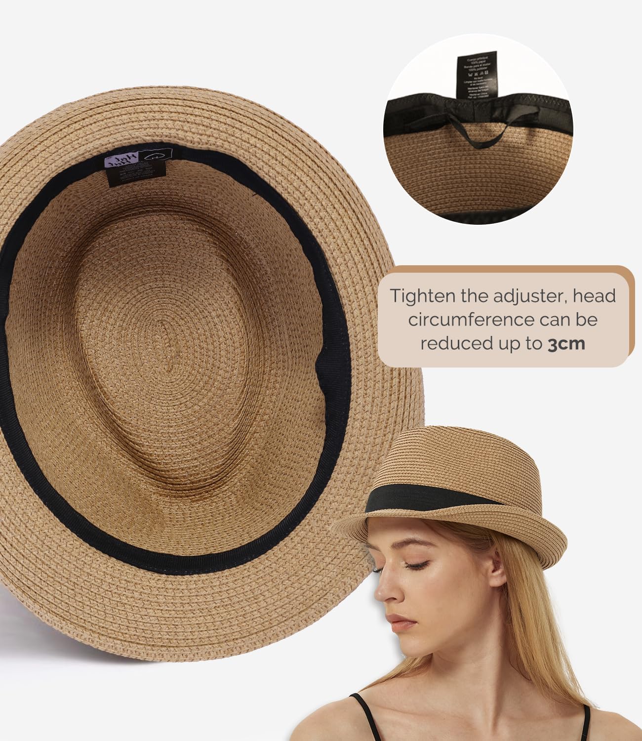 Straw Fedora Sun Hat for Women Men Short Brim Panama Trilby Beach Hat Packable Summer Hat UPF 50+ - Image 3