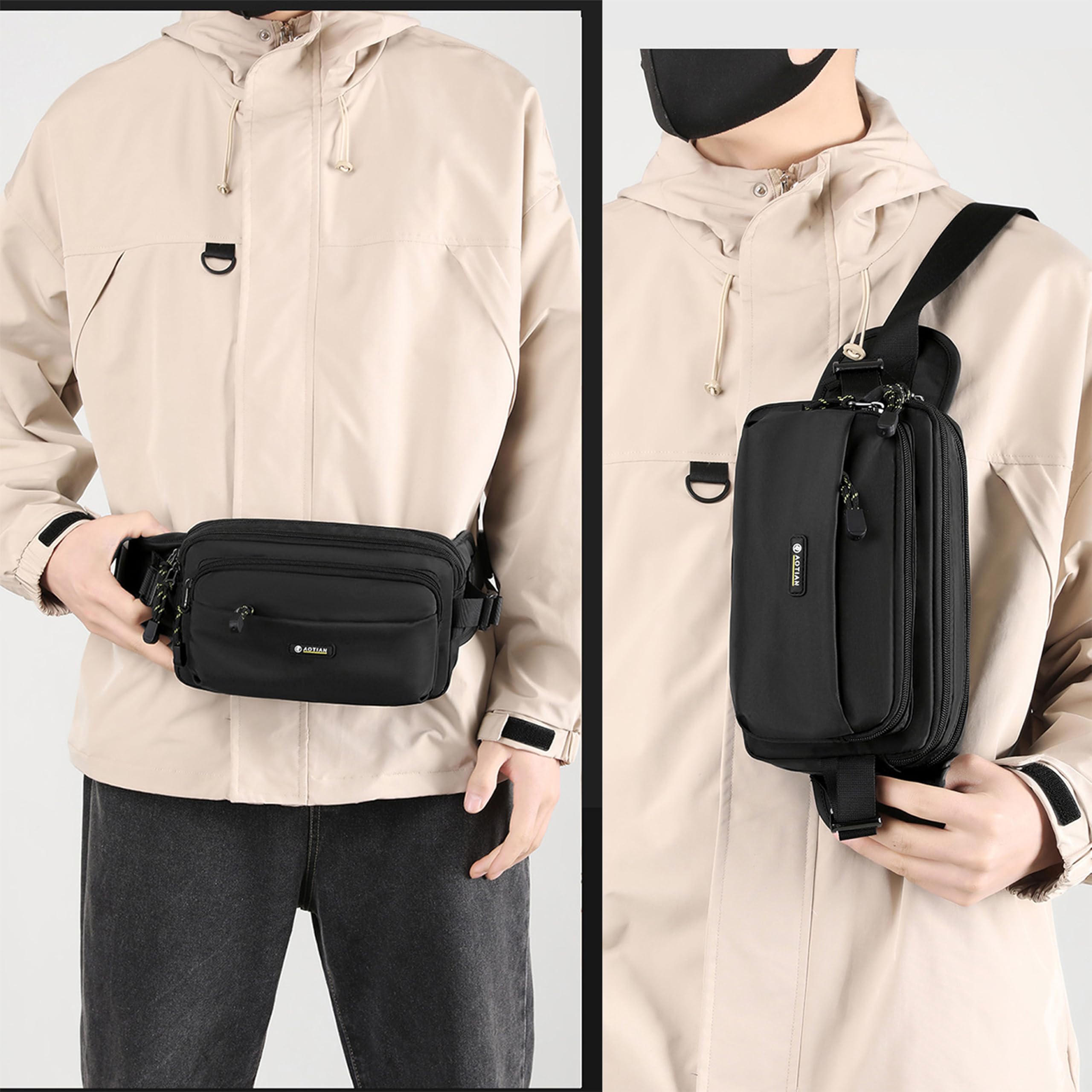 Bauchtasche wasserdichte Gürteltasche für Herren Damen Sportlich Hüfttasche mit 6 Reißverschlusstaschen Nylon Fanny Pack für Hundespaziergänge, Outdoor, Laufen, Reise, Wanderung