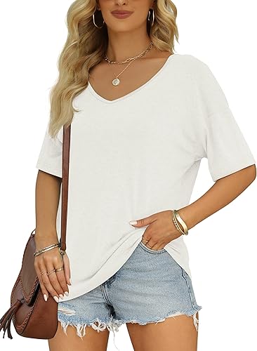 MIROL Camisetas de media manga para mujer, cuello en V, de gran tamaño, holgadas, lisas, casuales, básicas