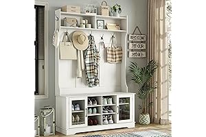 Sturdy and Spacious Hall Tree with Bench for Ample Shoe and Coat Storage