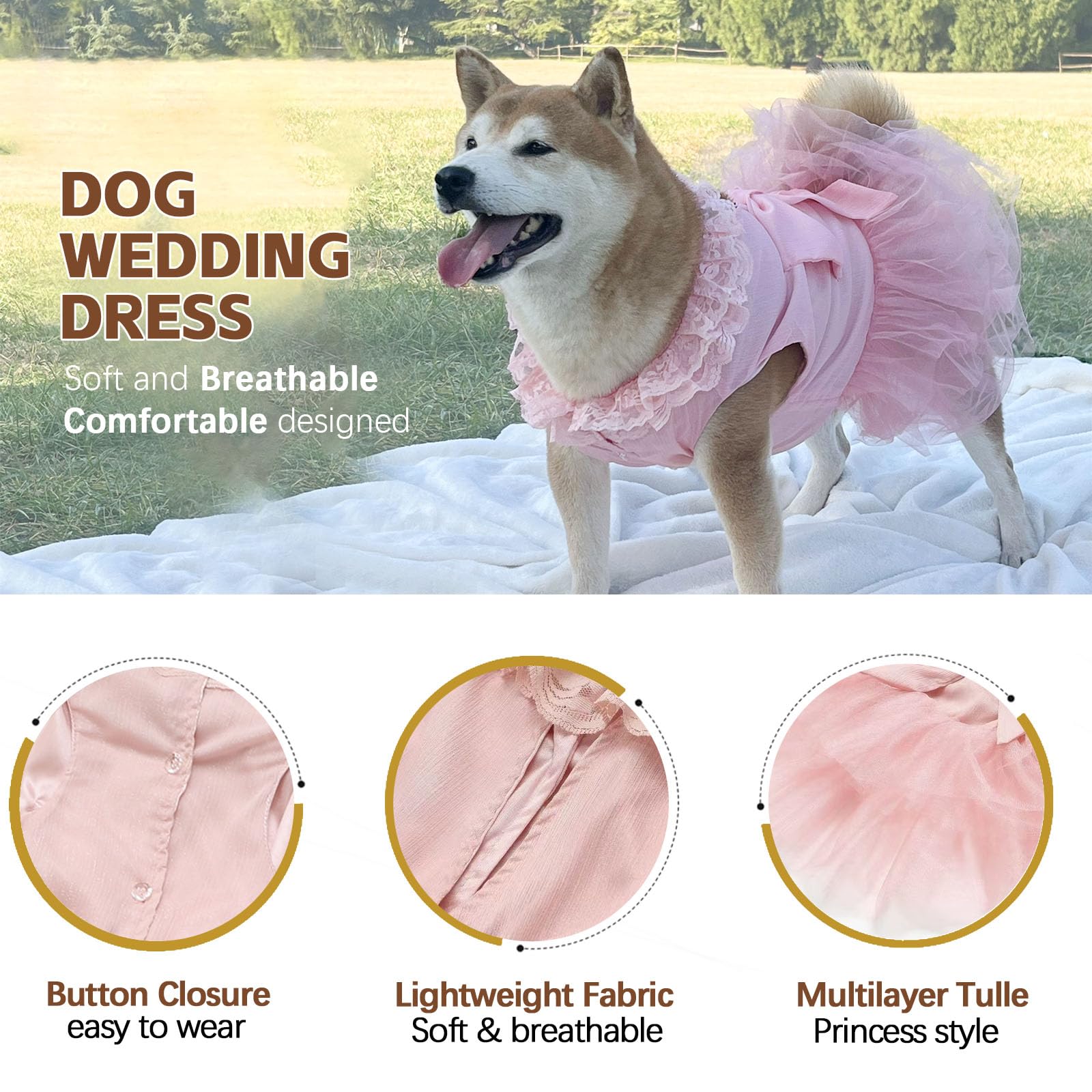 UOSIA Luxury Dog Tulle Dress - Cute Princess Lace Wedding Dress with Flower Bowknot Multi-Layer Princess Tutu Skirt for Large Dogs - Pink, 3XL