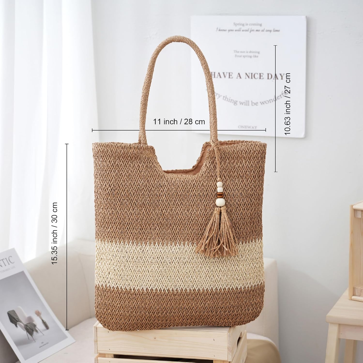Straw Beach Bags for Women Woven Beach Tote Bag Casual Boho Large Shoulder Handbags Purse for Vacation Holiday - Image 4