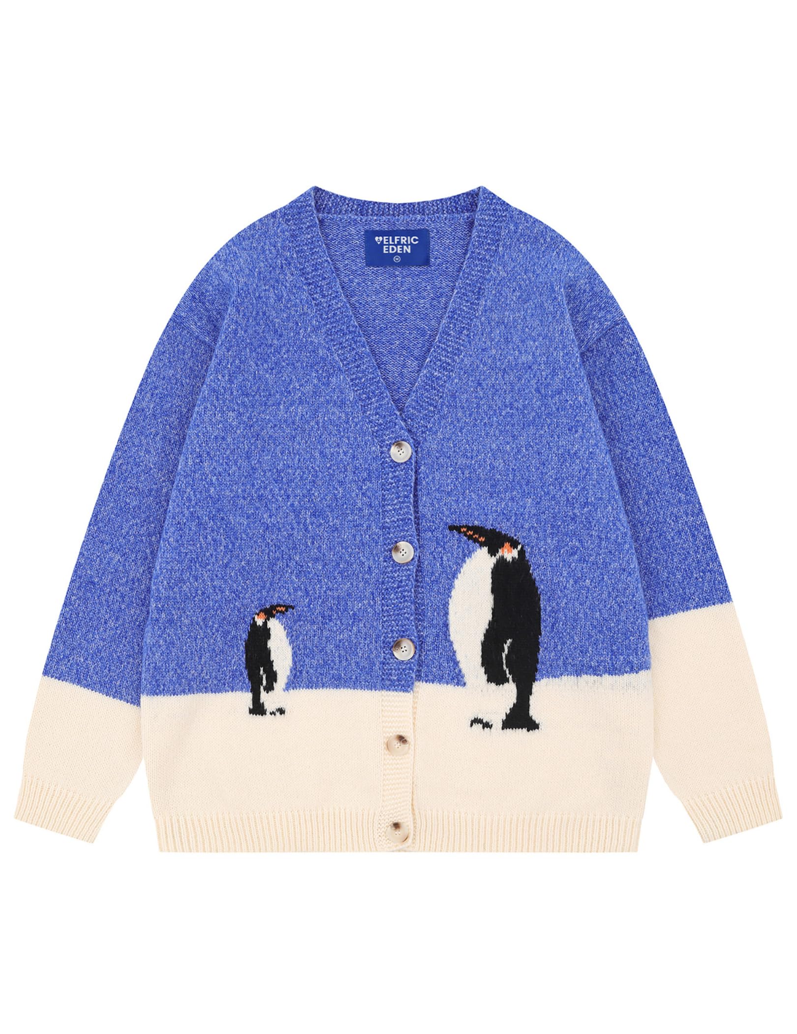 Aelfric Eden Cardigan Sweater Open Front Knit Cardigans Penguin Graphic Color Blocking Sweaters Y2k 2025 Outfits