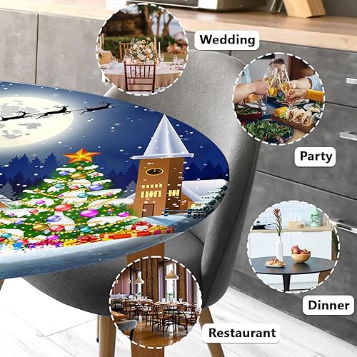 Miniatura 7 de Mantel redondo ajustable con manteles elásticos redondos para exteriores, mantel ajustable para mesas redondas, mantel de vinilo impermeable y