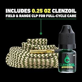 CLENZOIL Field & Range 25 Cal 6.5 Creedmoor Cobra Bore Cleaner | Gun Barrel Cleaning Kit for 6.5 Creedmoor | Brass Brush Embedded in Cotton Snake