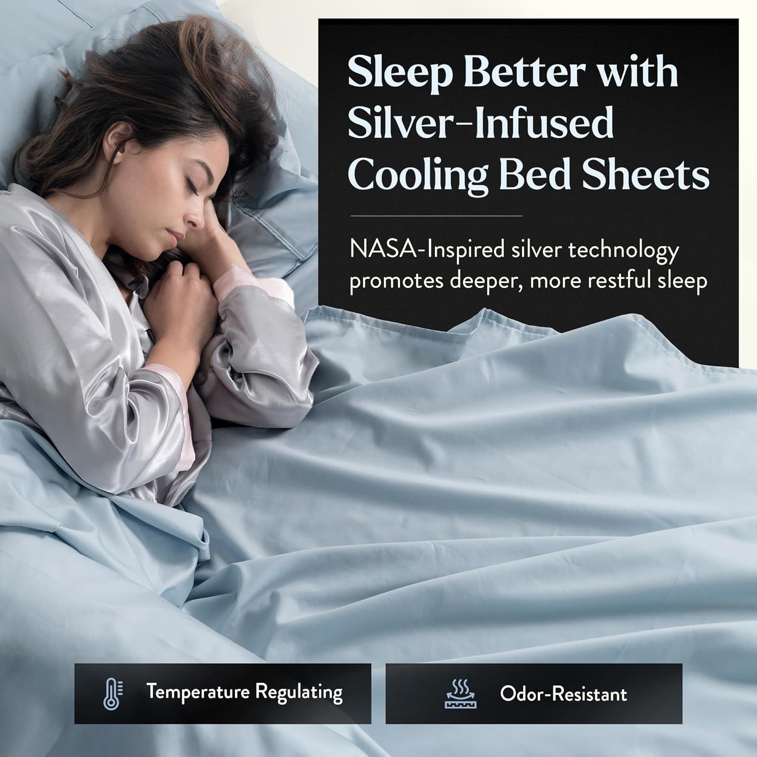 Miracle Made Breathable Cotton Bed Sheets, 4-Piece Set – Silver-Treated, Soft and Cool-to-The-Touch Lightweight Bedding Designed for Hot Sleepers – Cali King Size, Sky Blue - Image 3