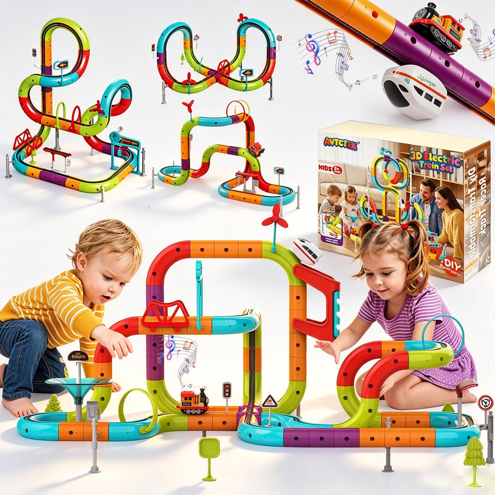 139 PCS Electric Train Set for Kids Ages 3-8, Magnetic Train Track Toy