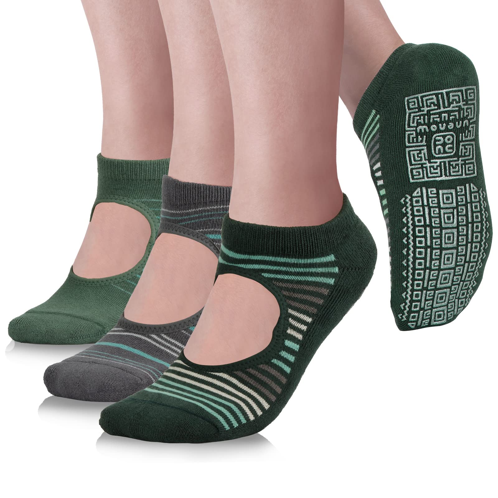 unenow Non Slip Grip Yoga Socks for Women with Cushion for Pilates, Barre, Home