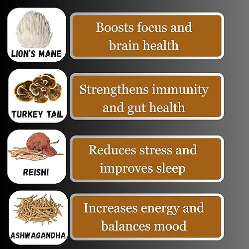 Miniatura 7 de Alternativa al café 80,000 mg de extracto de hongos y hierbas  13 mezclas de superalimentos (melena de león, reishi, chaga, ashwagandha y más)  Baja