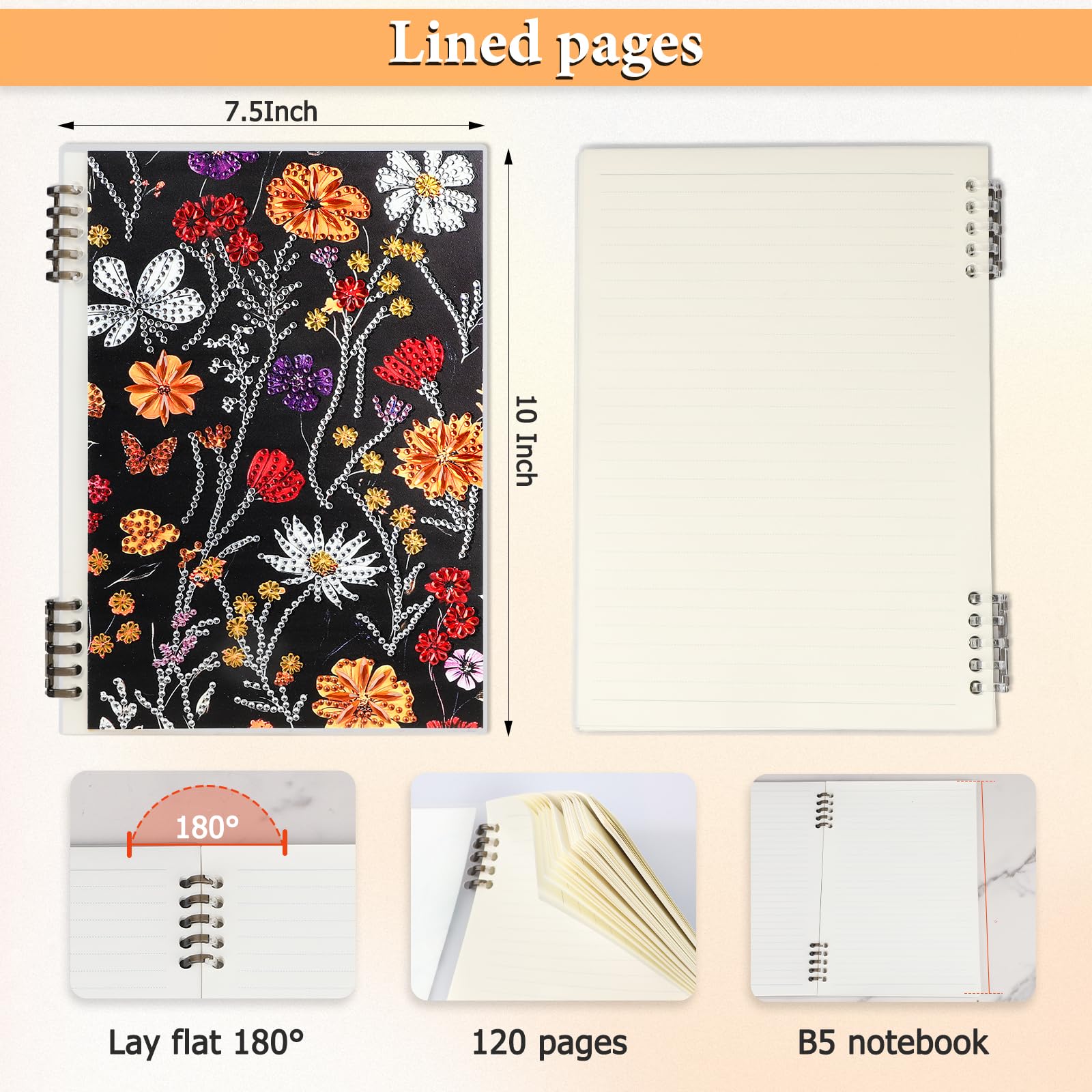 Diamond Painting Carnet De Notes, Fleurs Cosmiques, Peinture