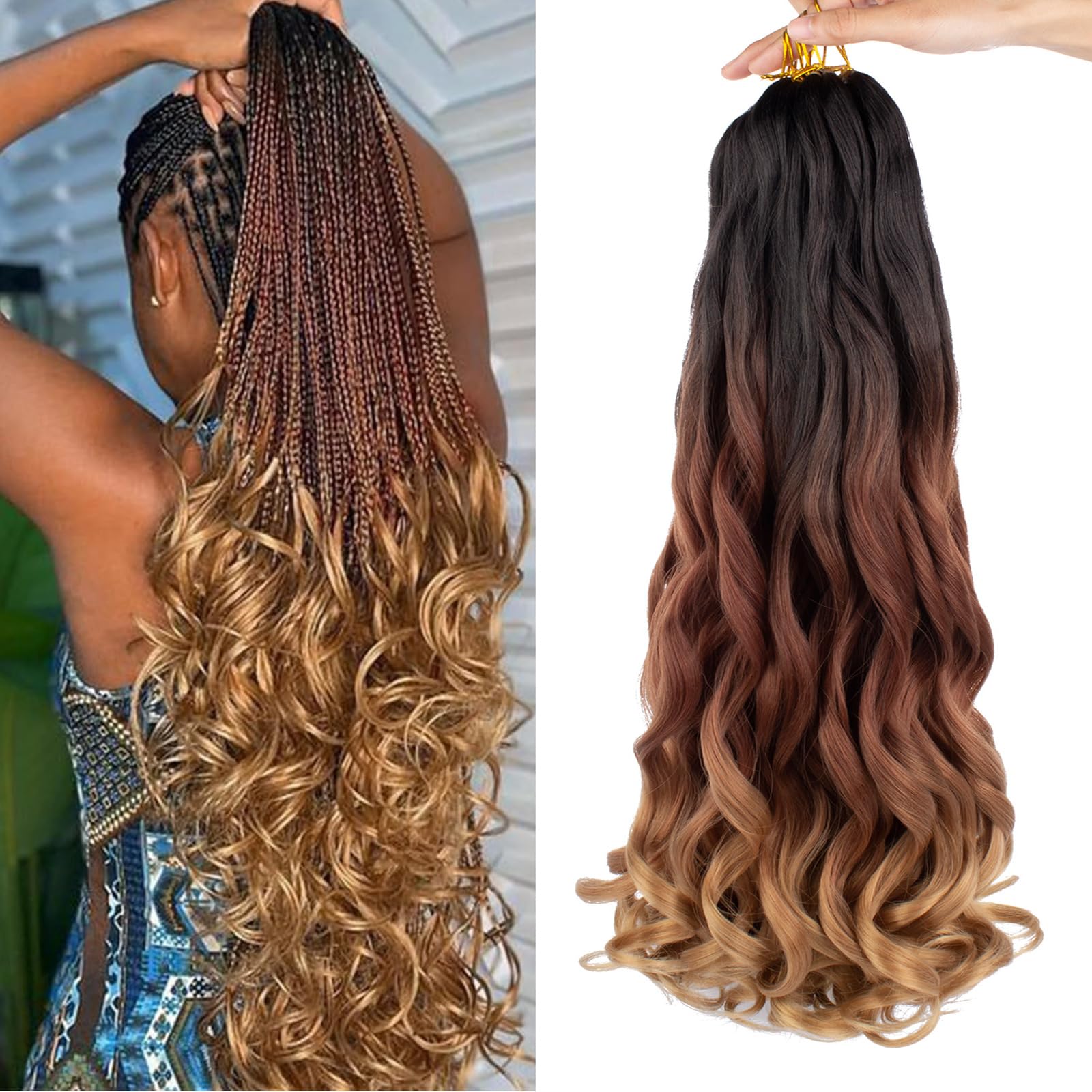 Mscat 22 Inch 8 Packs Pre Stretched French Curly Braiding Hair Loose Wave Bouncy Hair Extensions 1B3027#, 22 Inch (Pack of 8)