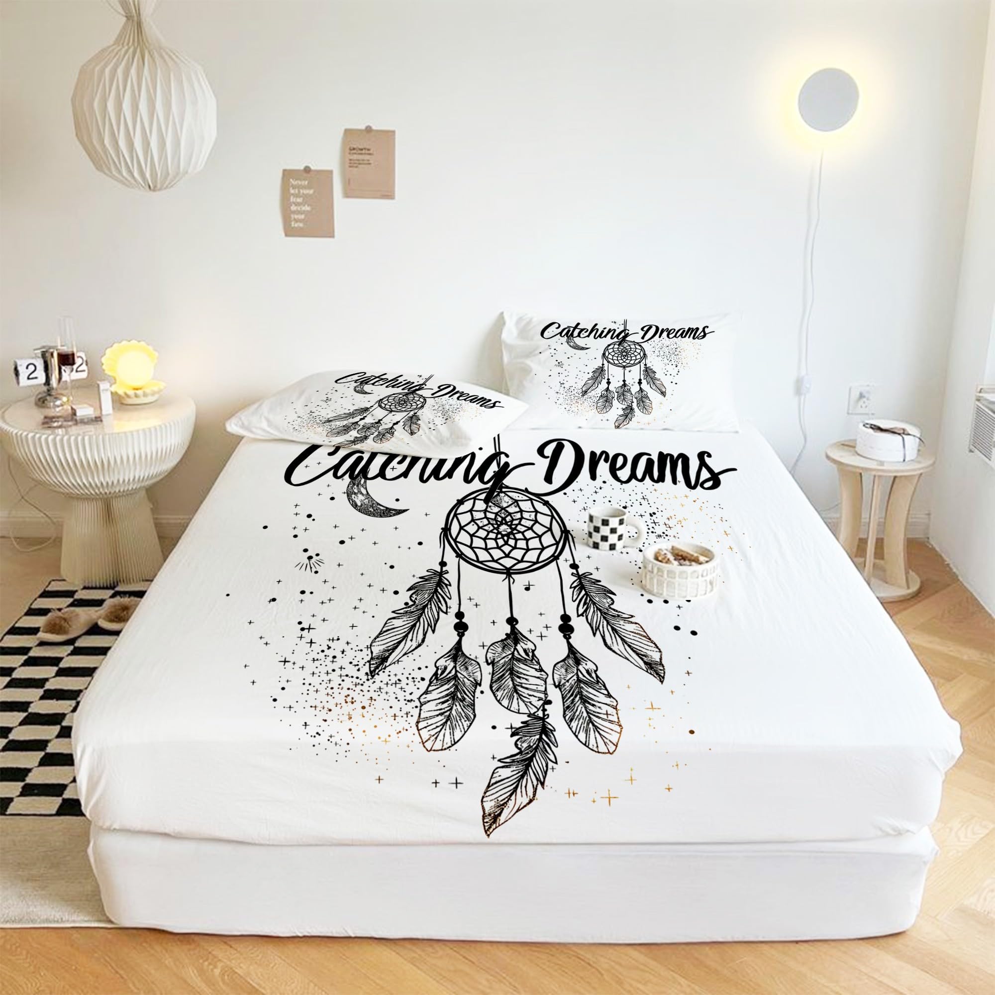 Drap de lit microfibre doux 140x190 cm motif attrape-rêves bohème