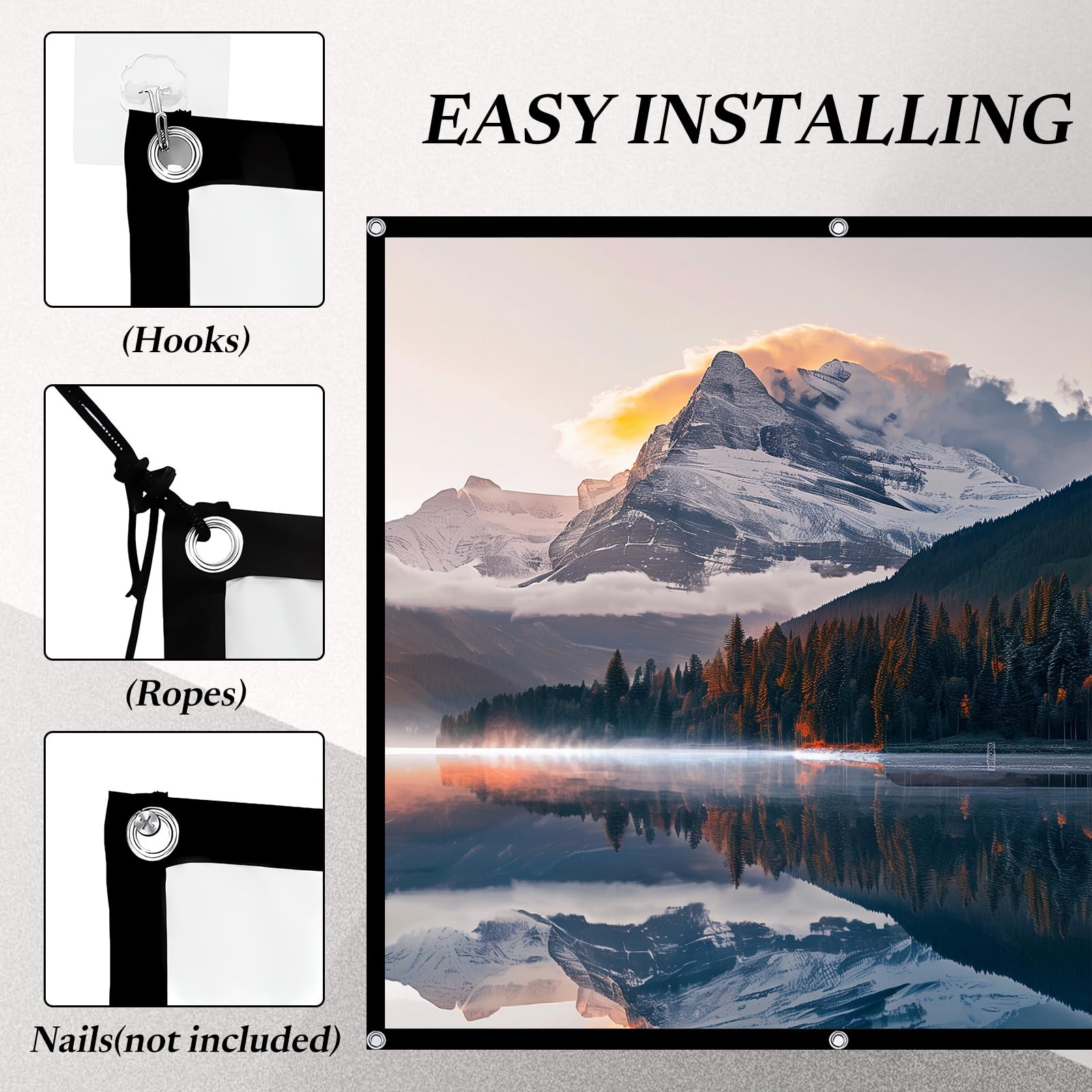 Telo Per Proiettore Schermo di Proiezione Projector Screen Telo Bianco Per Proiettore Adatto per Campeggio Home Theater Casa, Scuola Conferenze e Altre Occasioni