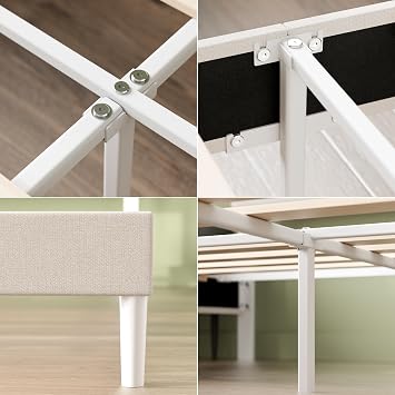 Zinus Piper Double Upholstered Bed Frame with Headboard (135 x 190 cm) – Fabric Bed Frame with Wooden Slat Support, Easy Assembly – Off White