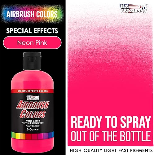 Miniatura 2 de U.S. Art Supply Pintura acrílica para aerógrafo con efectos especiales, color rosa neón, botella de 8 onzas, colores a base de agua no tóxicos de