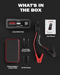 OVAMAN H5 Jump Starter, Portable 4000A Peak Car Battery Jump Starter(All Gas 10L Diesel) 12V Jump Box Auto Battery Pack Starter with Two-Way 65W Quick Charge Type-C Power Bank,LED Light,Jumper Cables