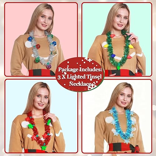 Miniatura 6 de Paquete de 4 collares iluminados para Año Nuevo, 6 modos de iluminación, suministros de fiesta de Año Nuevo, guirnalda de oropel luz de Navidad,