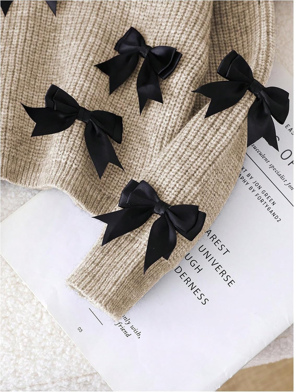 SHENHE Girl's Bow Sweater Crew Neck Long Sleeve Chunky Knit Cropped Sweater Pullover