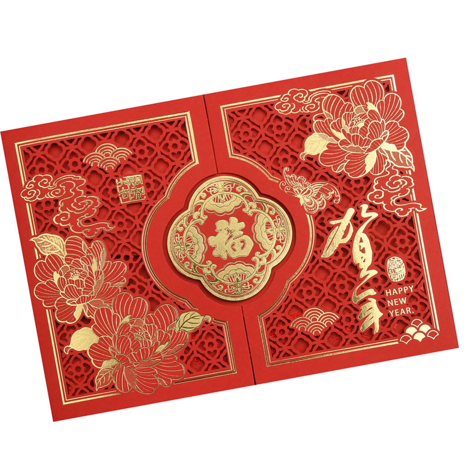 Xjdzineq Chinese New Year Card with Envelope Embossed Holiday Greeting Card for Festival Celebration and Traditional Blessing Chinese New Year Greeting Cards