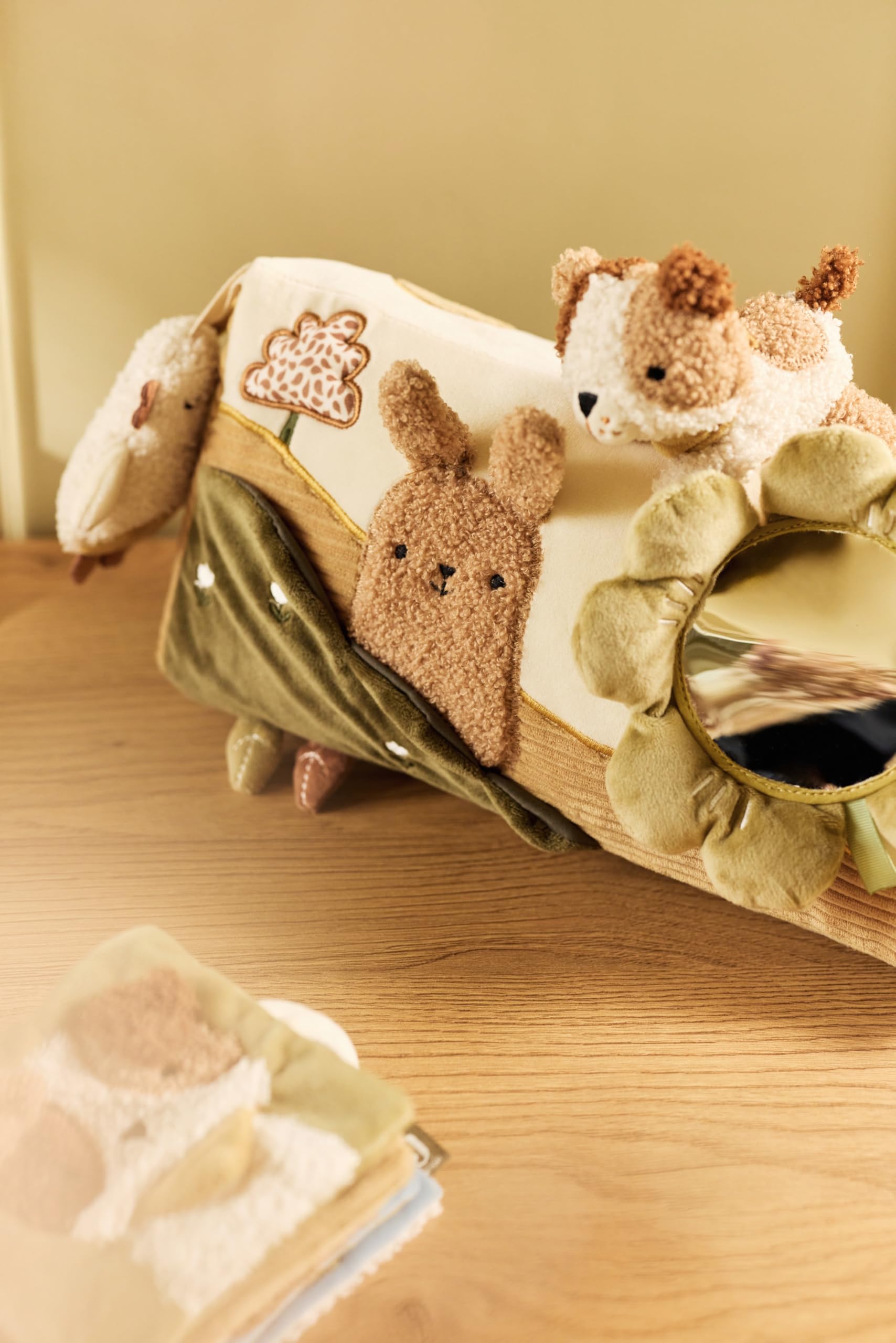 Jollein Coussin d’Activités - Tiny Park - Coussin de Jeu Tummy Time - avec Animaux, Miroir et Papier Froissé - Jouet Bébé - Jouet Sensoriel