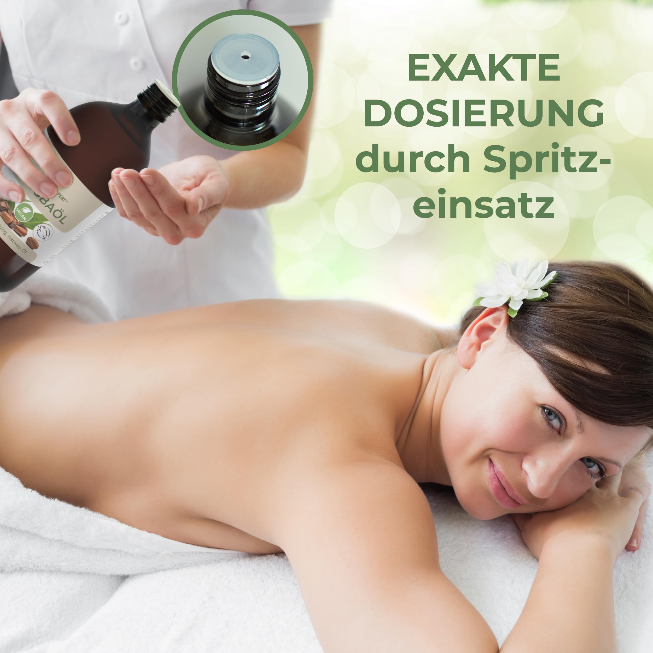 MASSAGE-EXPERT Bio Jojobaöl kaltgepresst – für Massage, Babymassage, Hautpflege und Haarpflege (1 Liter rePET-Flasche mit Spritzeinsatz)