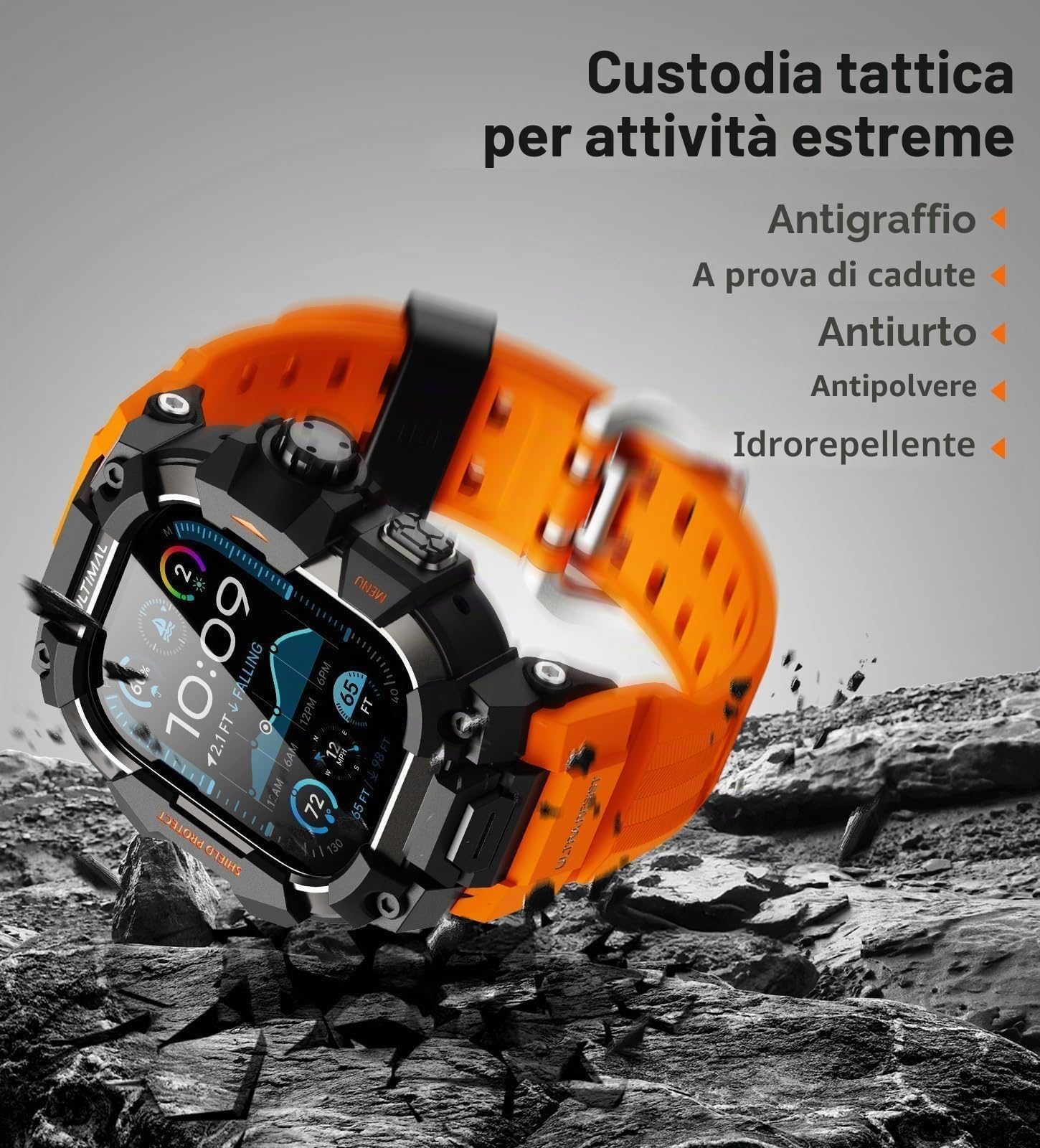 ULTIMAL Custodia robusta con cinturino per Apple Watch 49 mm, compatibile con Apple Watch Ultra 3/2/1, custodia antiurto di grado militare per iWatch Tactical Band da uomo