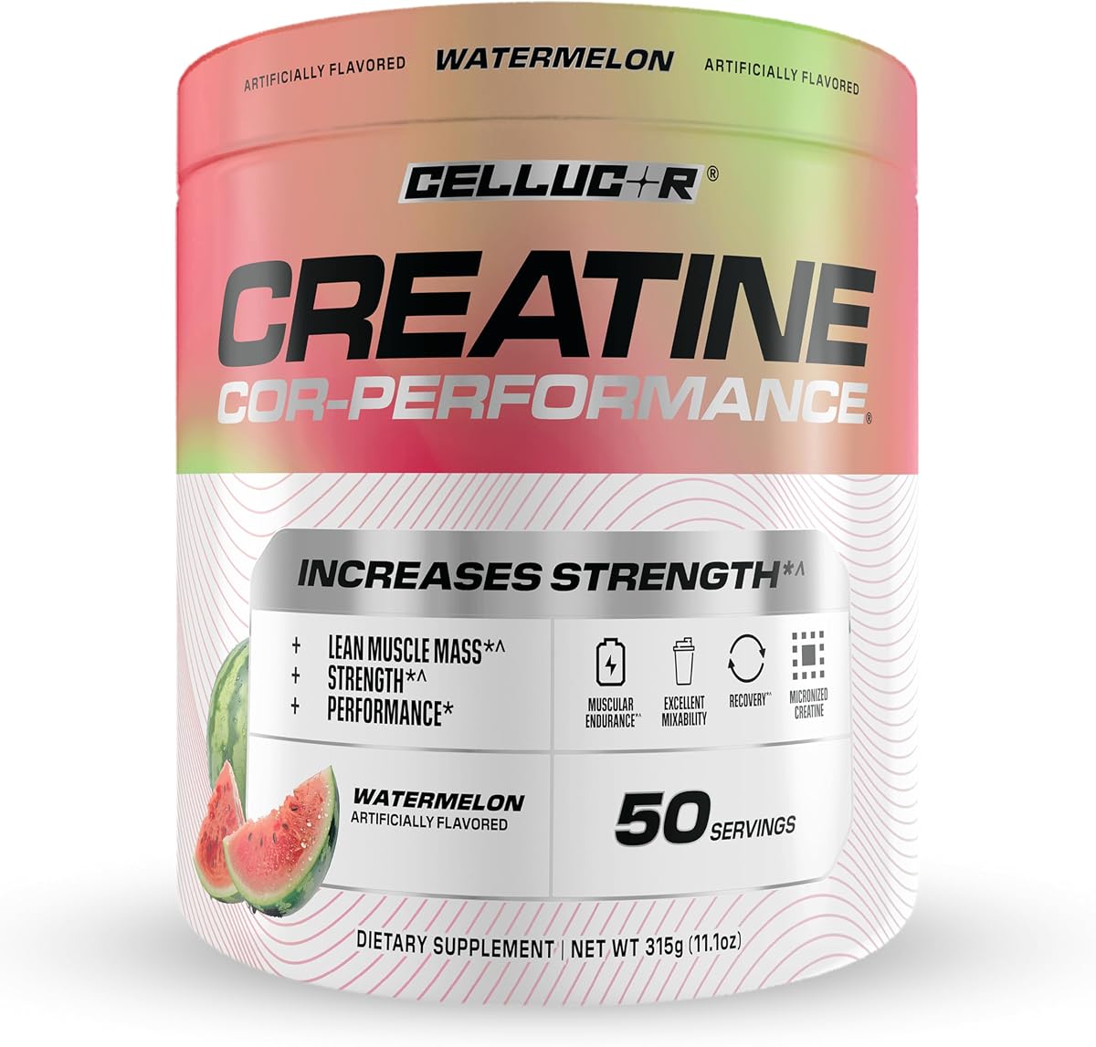 Creatine Powder, 5g Creatine per Serving, 50 Servings | Cherry popsicle flavor with 200mg caffeine, creatine nitrate, L-arginine & beta-alanine for energy and pumps.