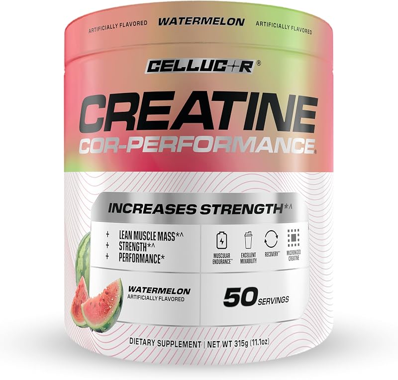Creatine Powder, 5g Creatine per Serving, 50 Servings | Cherry popsicle flavor with 200mg caffeine, creatine nitrate, L-arginine & beta-alanine for energy and pumps.