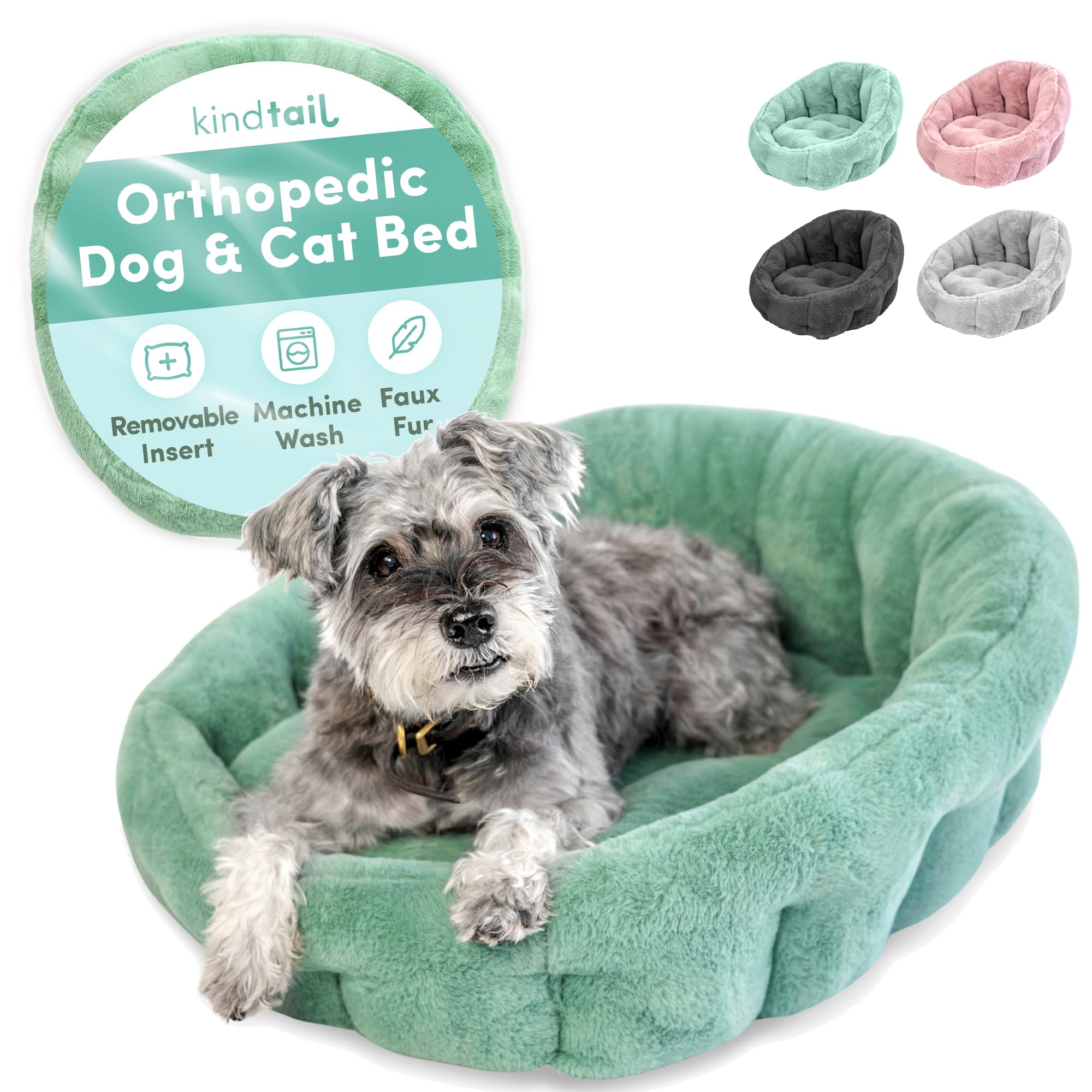 KindTail Medium Orthopedic Dog and Cat Bed - Faux Fur Luxury Cuddler for Pets Under 25lbs, Comfortable Waterproof Material with Nylon Base - 25" x 21"