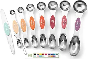 Spring Chef Stainless Steel Metal Magnetic Measuring Spoons Set of 8 with Leveler, Heavy Duty Nesting Teaspoon & Tablespoon Measuring Spoons, Kitchen Gadgets for Baking & Cooking - Desert Sunset