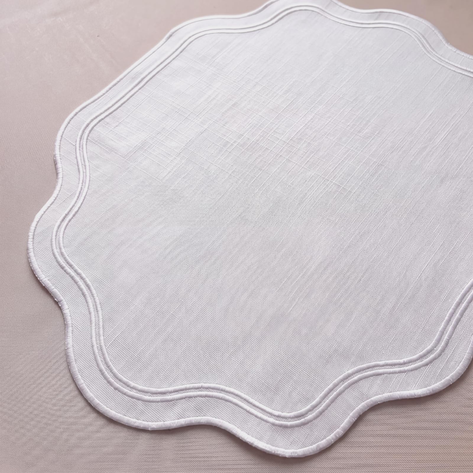 Breling 6 Pcs White Cotton Scalloped Placemats Embroidered Table Mats — image 1