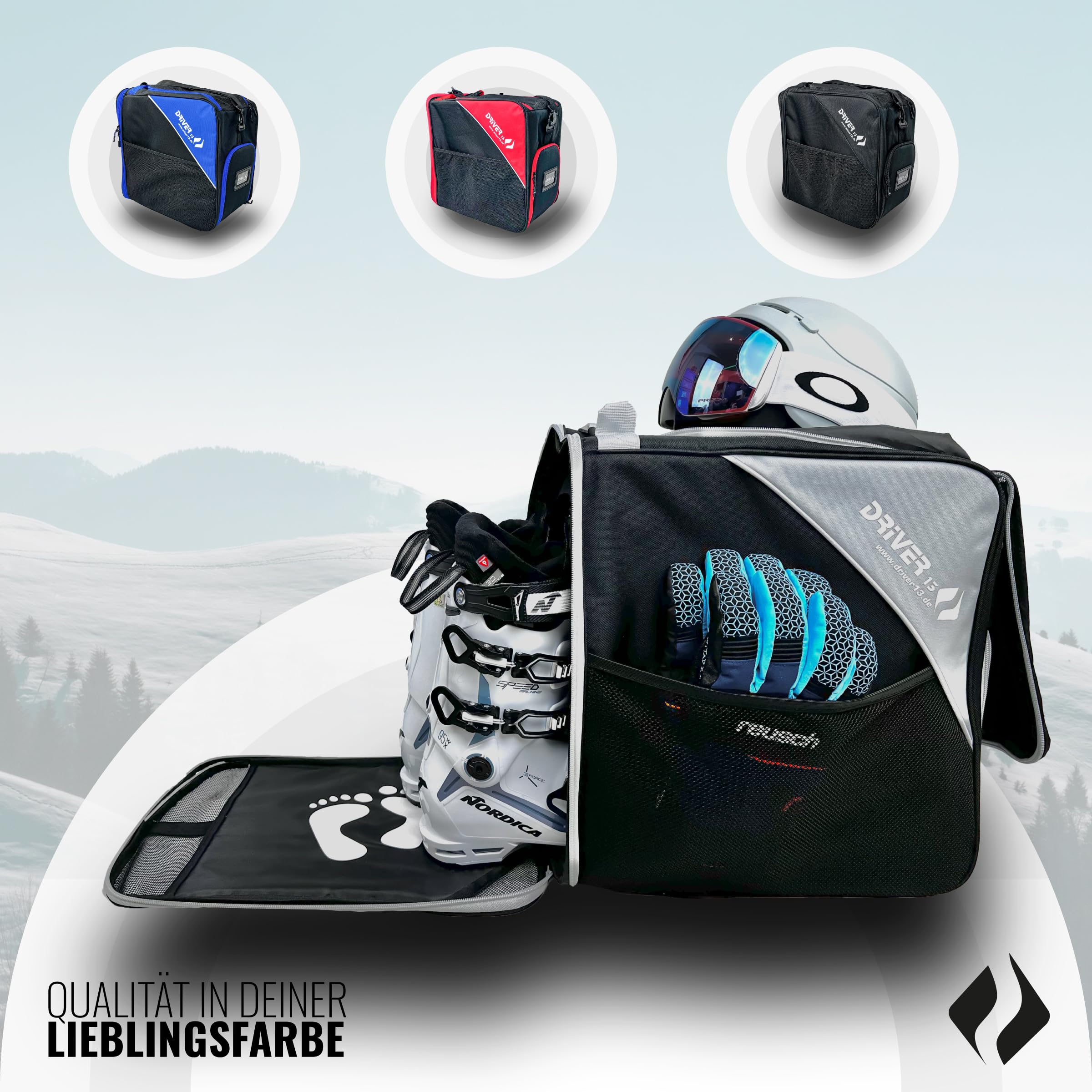 Driver13 ® Bolsa para Botas de Esquí con Compartimento para Casco, Negro-Gris