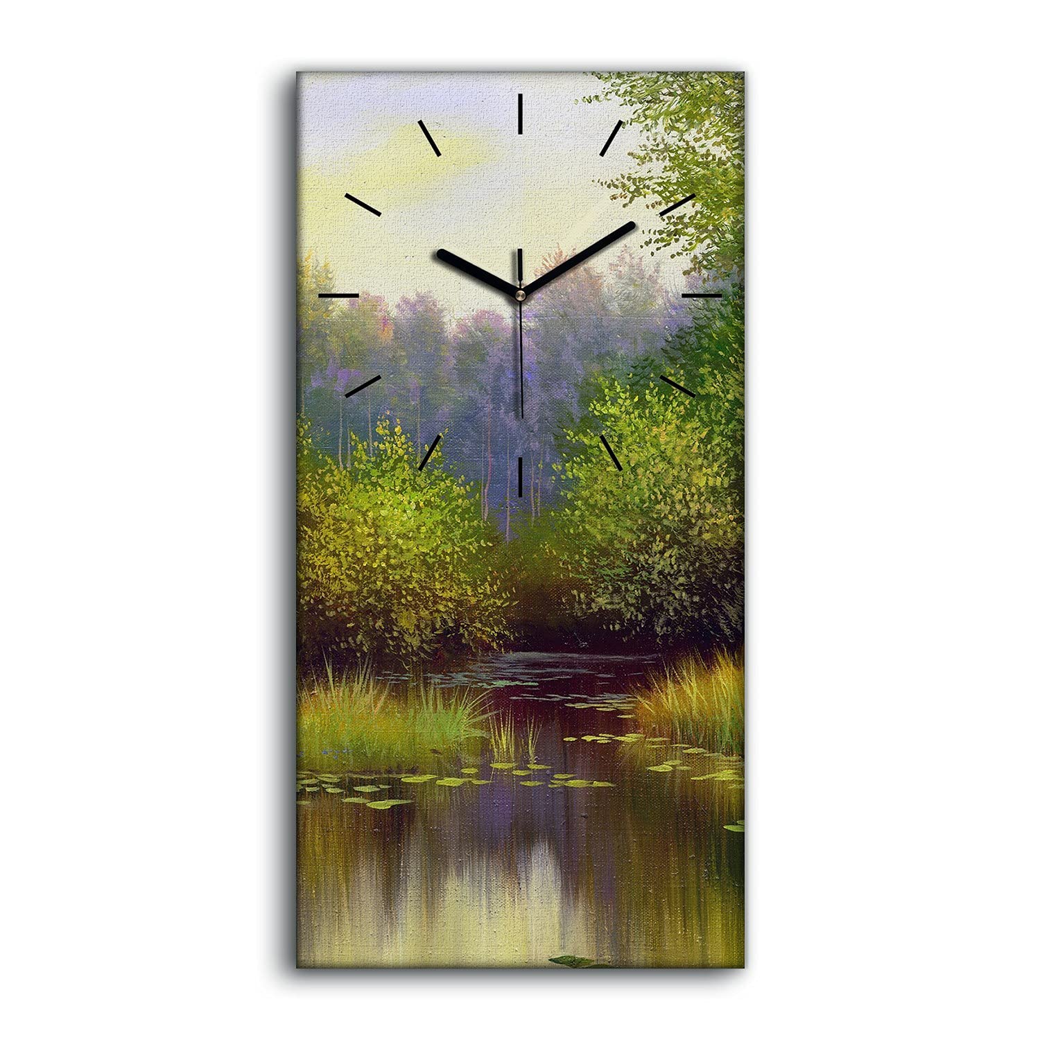 Horloge sur toile paysage de forêt décoration murale de salon moderne