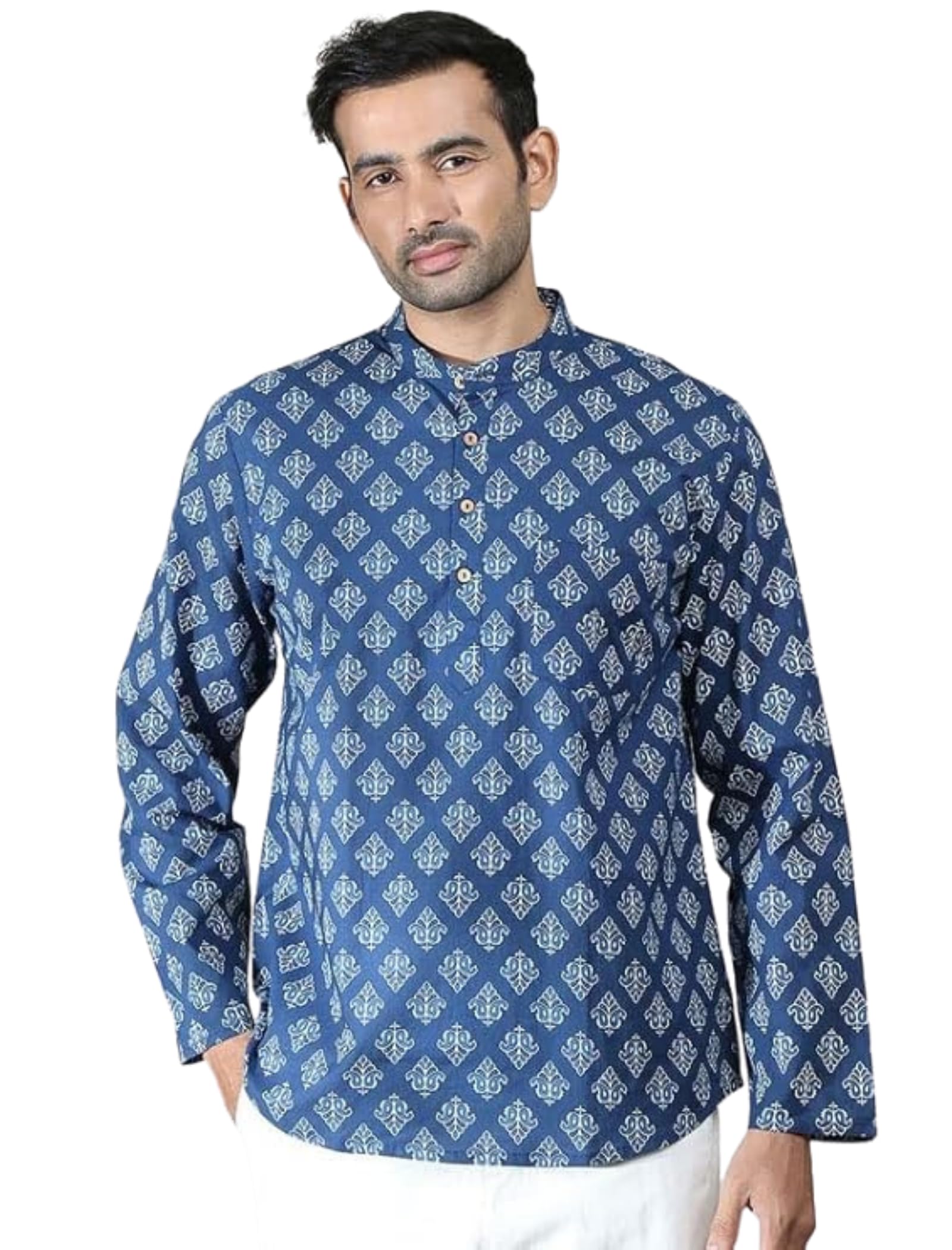 deelmo Men’s Cotton Blend Printed Long Sleeve Short Kurta | Stylish Casual & Ethnic Wear | Comfortable Mandarin Collar Kurta for Daily, Festive & Party Outfits-picture-29