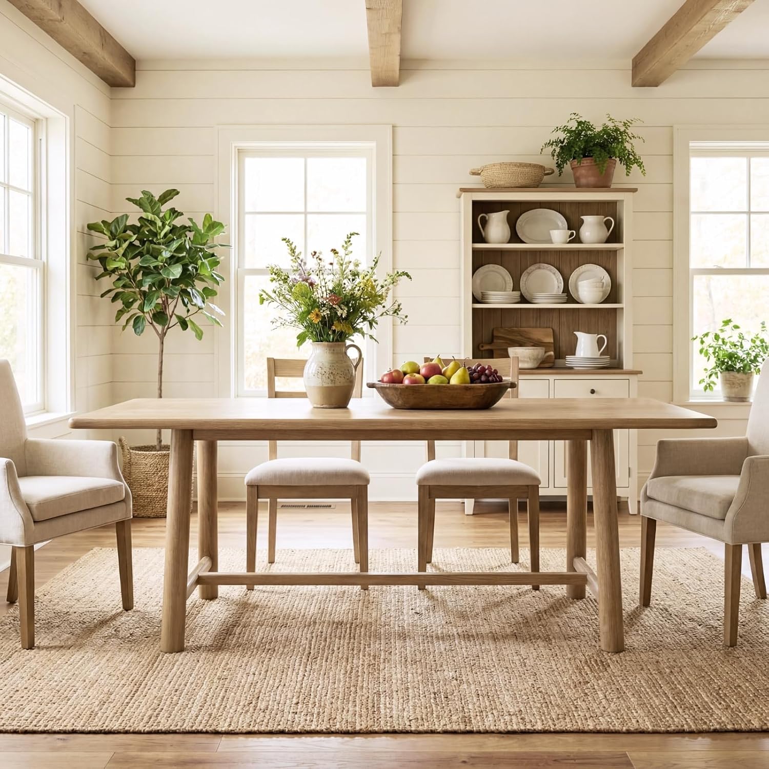 Natural Dining Table, 69" Wood Kitchen Table with Solid Wood Legs, Seats 46, Modern Farmhouse Dinner Table for Dining Room Home Office