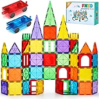 FNJO 100PCS Magnetic Tiles Building Blocks - STEM Construction Toy Set for Kids 3-10, Preschool Classroom Must-Have with Cars & Idea Book