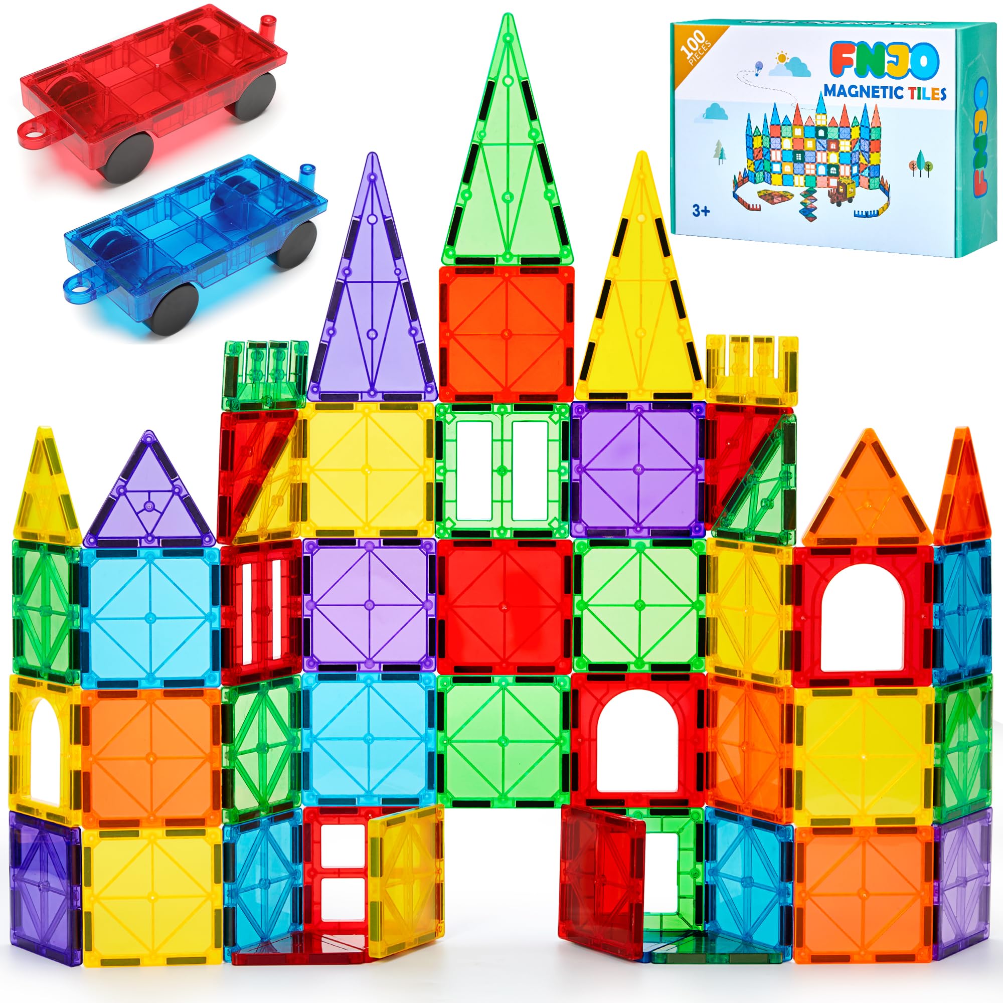 Magnetic Tiles, 100PCS Building Blocks, Magnets Building Set, STEM Toys Christmas Toy Gift for Kids Boys and Girls