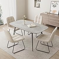 Vista 18 de Mesa de comedor moderna de granja de 47.2 pulgadas, mesa de comedor rectangular de madera con patas de metal para 4 personas para comedor, cocina