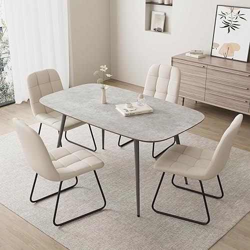 Miniatura 18 de Mesa de comedor moderna de granja de 47.2 pulgadas, mesa de comedor rectangular de madera con patas de metal para 4 personas para comedor, cocina,