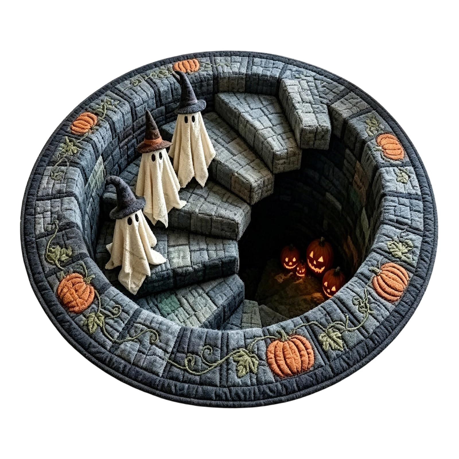 Tapis rond en velours antidérapant avec impression visuelle en spirale pour