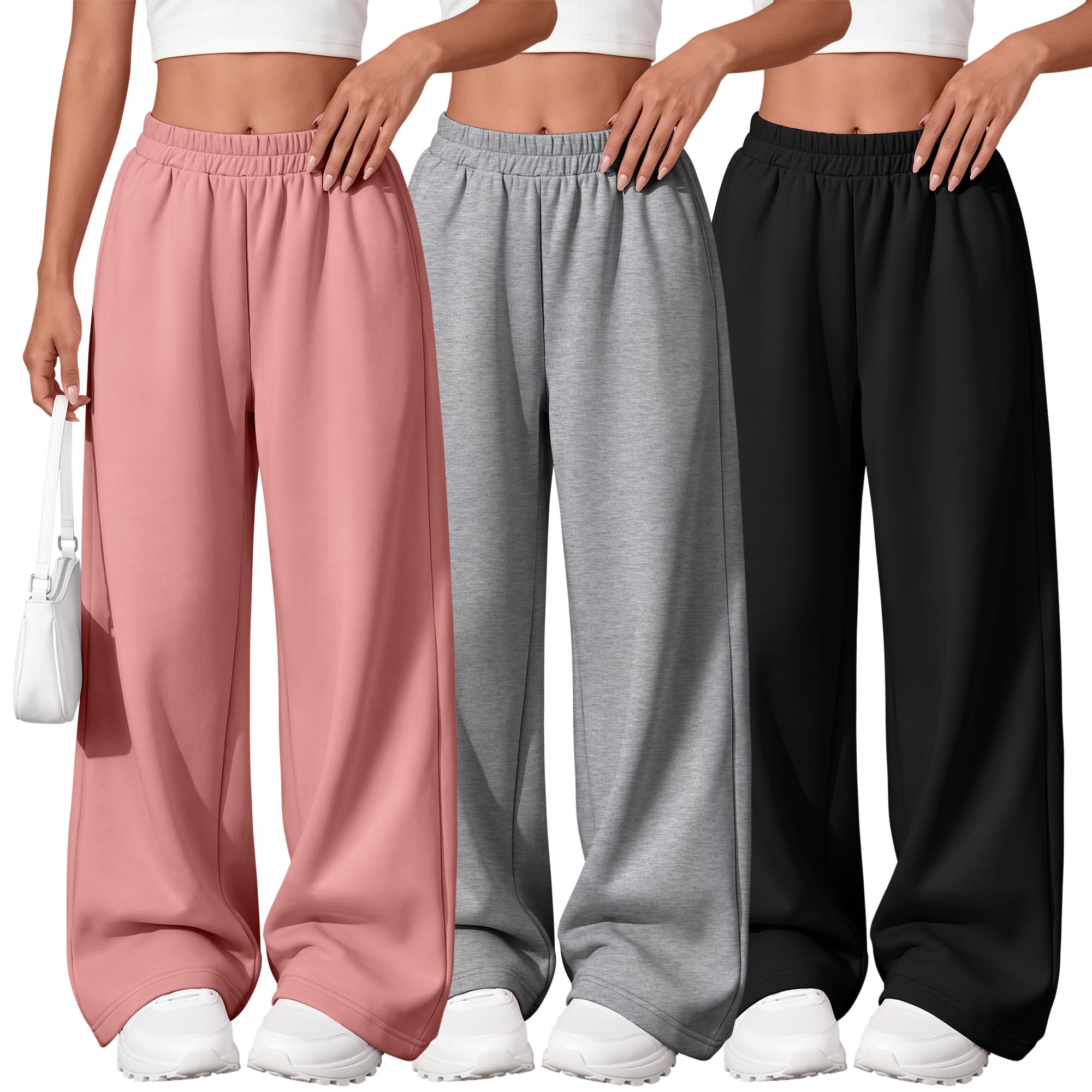 3 Pack Girls Wide Leg Sweatpants Kids Baggy Pants