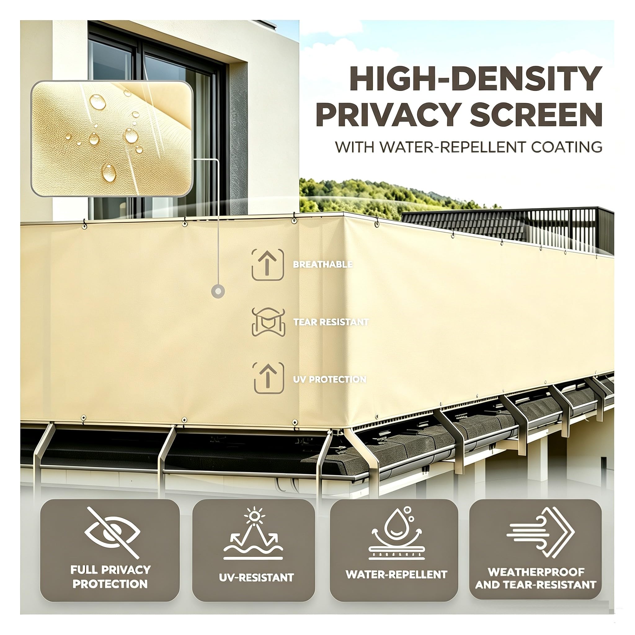 Cubierta de Malla para cercas de privacidad Balcones - 3.8x3.2M/380x320CM Amarillo Claro - Malla Sombra cercas, Parasol Resistente al Viento, protección Exteriores, Patios, Jardines y porches