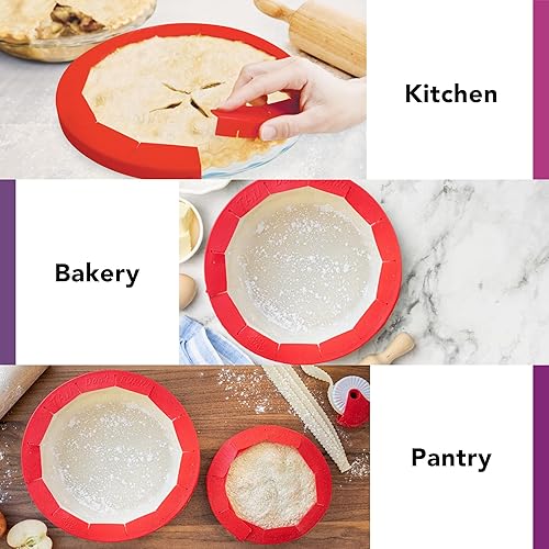 Miniatura 4 de Protector de corteza de paste ajustable de Talisman Designs, de silicona, sin BPA, 8.5–11.5 pulgadas, plato con borde, rojo ((Pie Shield - Red)